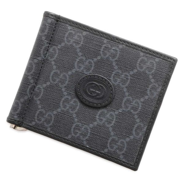 9538139 01 Gucci Wallet GG Supreme Money Clip Type Wallet Black