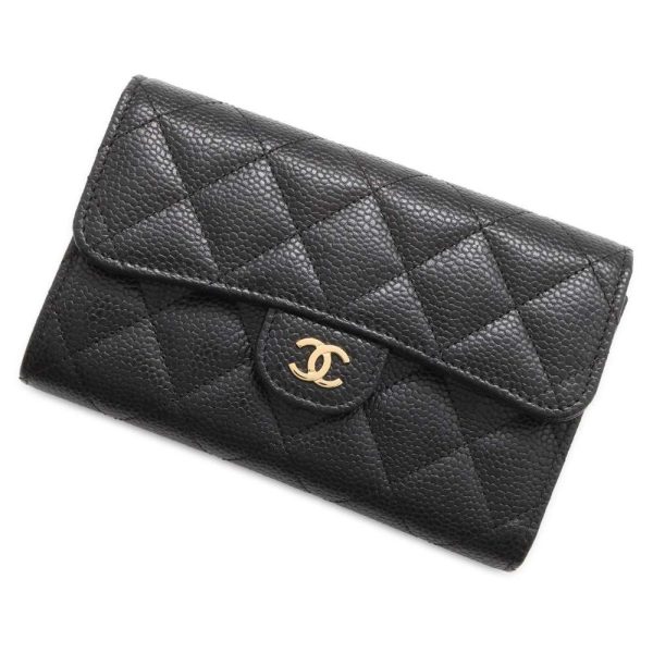 9541450 01 CHANEL Matelasse Coco Mark Caviar Skin Black Wallet