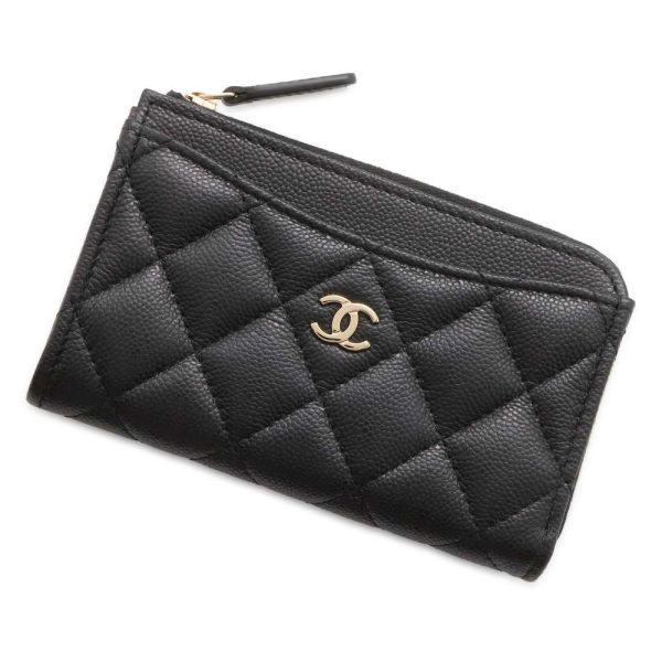 9541481 01 CHANEL Matelasse CocoMark Soft Caviar Skin Card Case Black