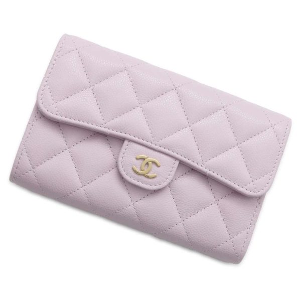 9543591 01 CHANEL Matelasse Coco Mark Caviar Skin Black Wallet Pink