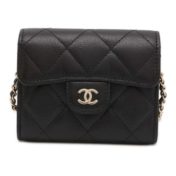 9543607 01 CHANEL Matelasse Patent Mini Chain Wallet Black