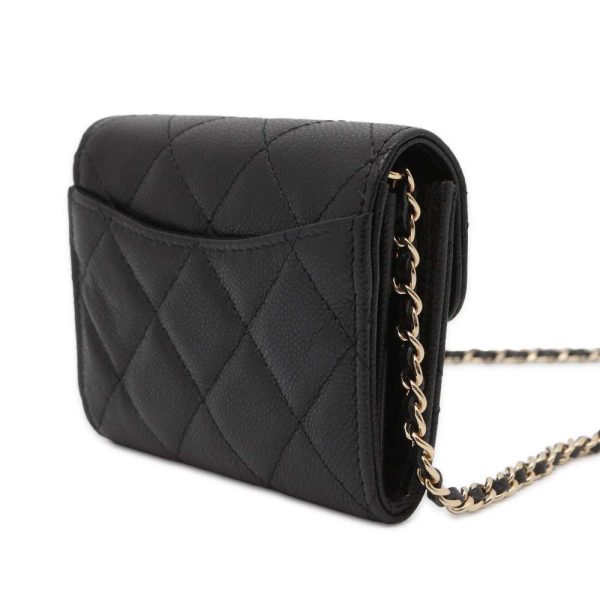 9543607 02 CHANEL Matelasse Patent Mini Chain Wallet Black