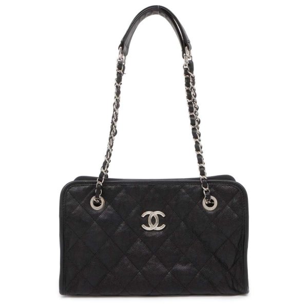 9544741 01 CHANEL Chain Shoulder Bag Matelasse Caviar Skin CocoMark Black