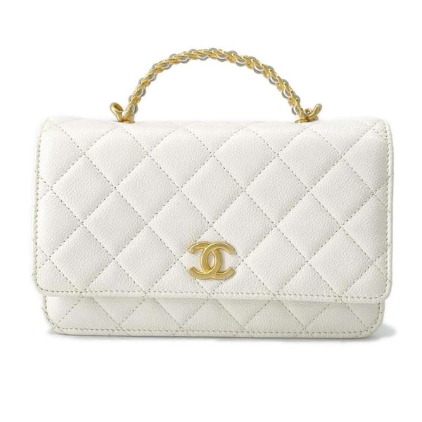 9552883 01 CHANEL Chain Wallet Coco Mark Caviar Skin Wallet White