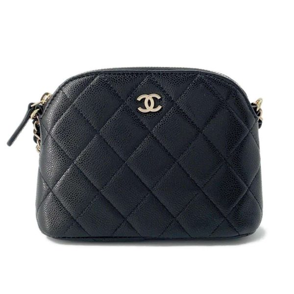 9557413 01 CHANEL Chain Bag Matelasse Coco Mark Caviar Skin Black