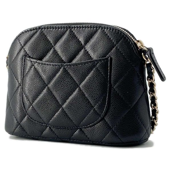 9557413 02 CHANEL Chain Bag Matelasse Coco Mark Caviar Skin Black