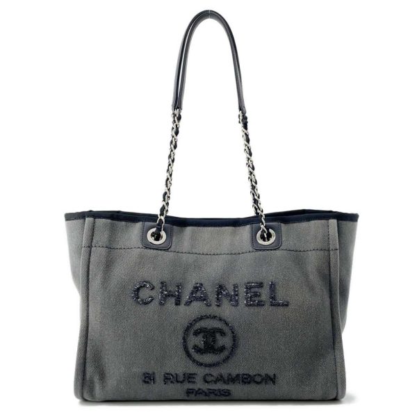 9558588 01 CHANEL Deauville Tote Bag Medium Sequin Chain Tote Black