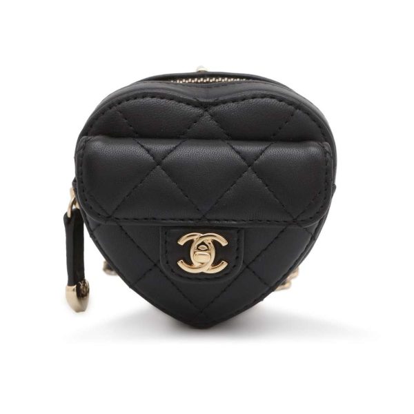 9573772 01 CHANEL Matelasse CocoMark Lambskin Heart Shape Chain Black