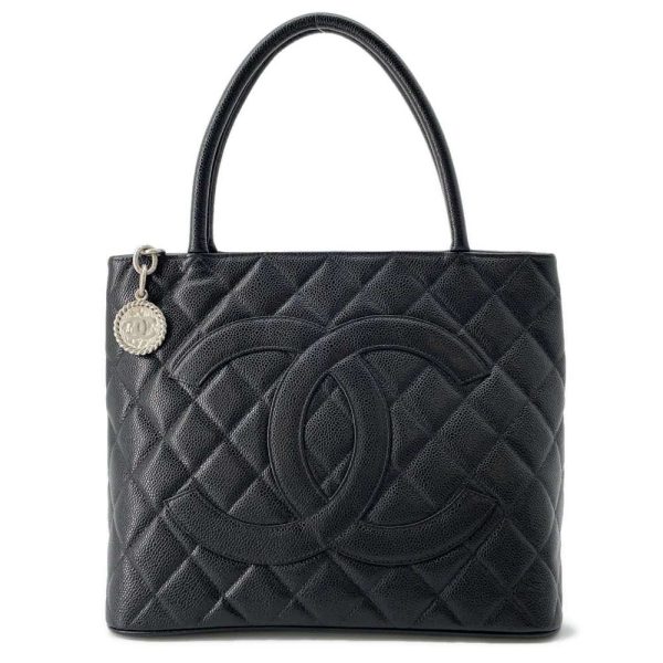 9574120 01 Chanel Tote Bag Coco Mark Caviar Skin Matelasse Quilted Black