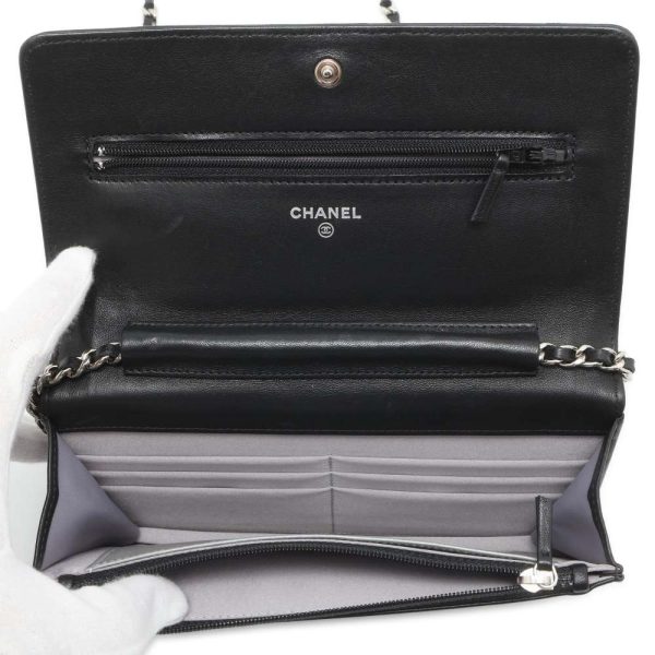 9580022 06 CHANEL Chain Wallet CocoMark Camellia Lambskin Chain Bag Black