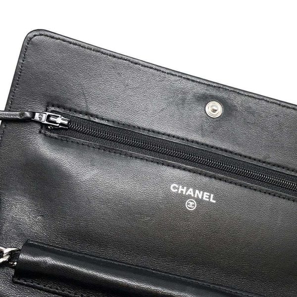 9580022 07 CHANEL Chain Wallet CocoMark Camellia Lambskin Chain Bag Black