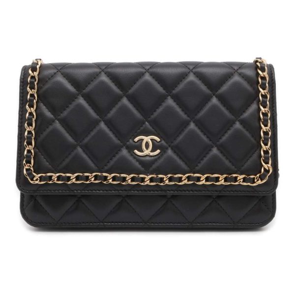 9589926 01 CHANEL Chain Wallet Matelasse Coco Mark Lambskin AP0674 Wallet Black