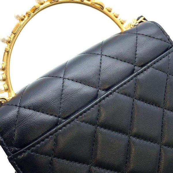 9589940 10 CHANEL Chain Shoulder Bag Matelasse Pearl Rhinestone Coco Mark Lambskin Black