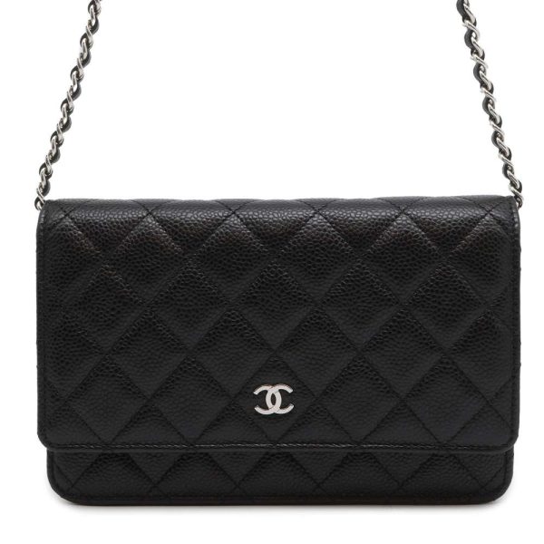 9592841 01 CHANEL Chain Wallet Coco Mark Caviar Skin Wallet Black