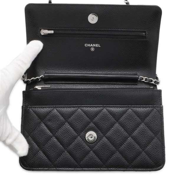 9592841 05 CHANEL Chain Wallet Coco Mark Caviar Skin Wallet Black