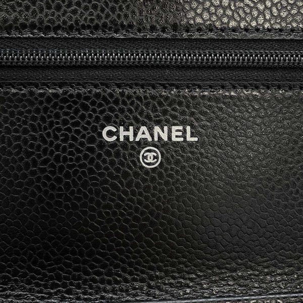 9592841 12 CHANEL Chain Wallet Coco Mark Caviar Skin Wallet Black