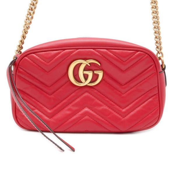 9604179 01 Gucci GG Marmont Quilted Small Chain Shoulder Bag Red