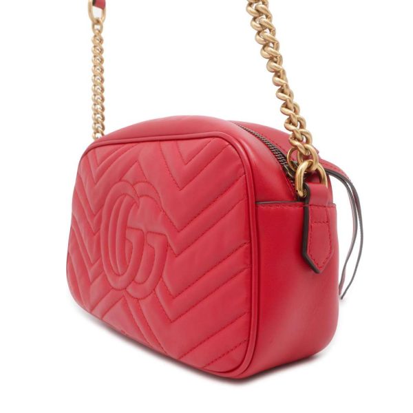 9604179 02 Gucci GG Marmont Quilted Small Chain Shoulder Bag Red