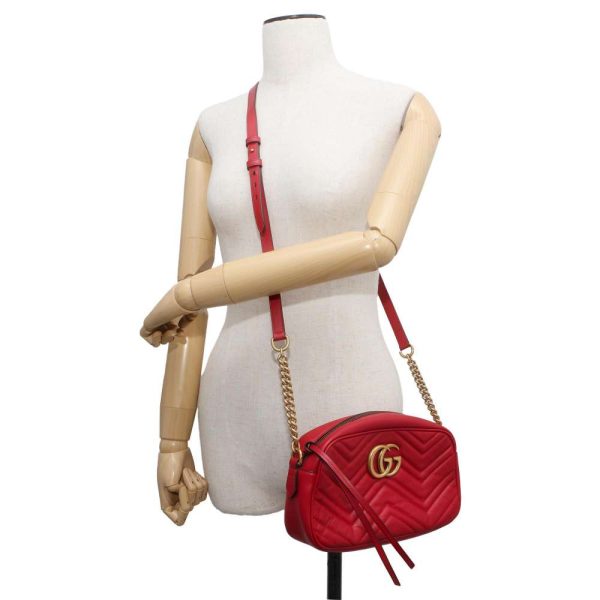 9604179 04 Gucci GG Marmont Quilted Small Chain Shoulder Bag Red