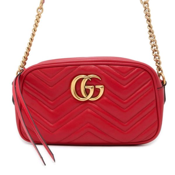 9604186 01 Gucci GG Marmont Quilted Small Shoulder Bag Red