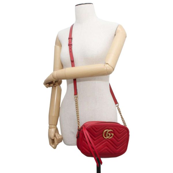 9604186 04 Gucci GG Marmont Quilted Small Shoulder Bag Red