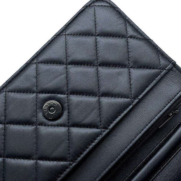 9605367 07 CHANEL Chain Matelasse Coco Mark Lambskin Wallet Black