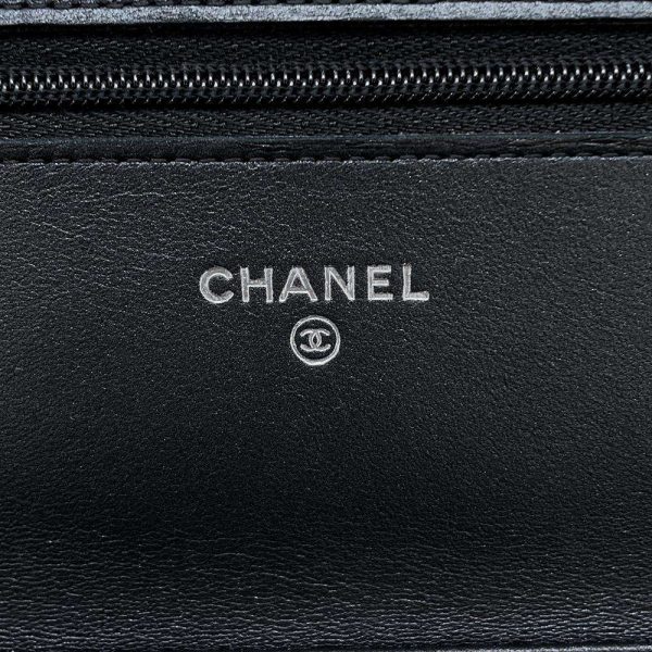 9605367 09 CHANEL Chain Matelasse Coco Mark Lambskin Wallet Black