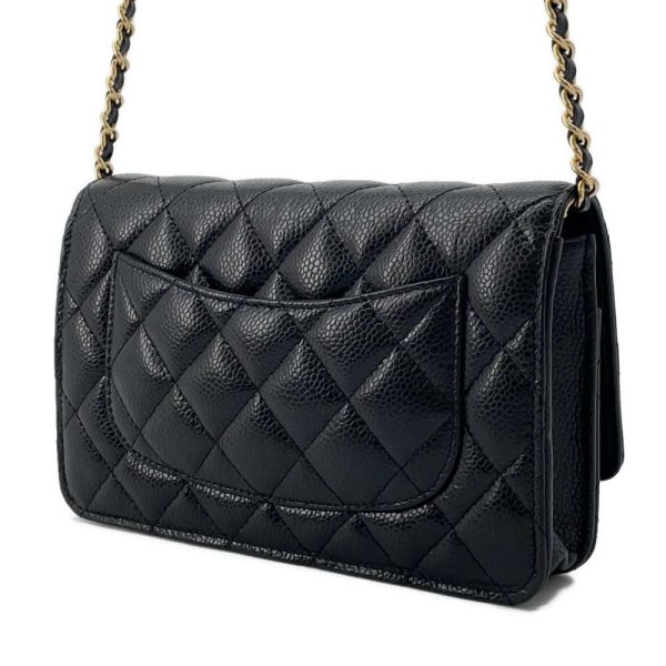 9605374 02 CHANEL Chain Wallet Coco Mark Caviar Skin Wallet Black