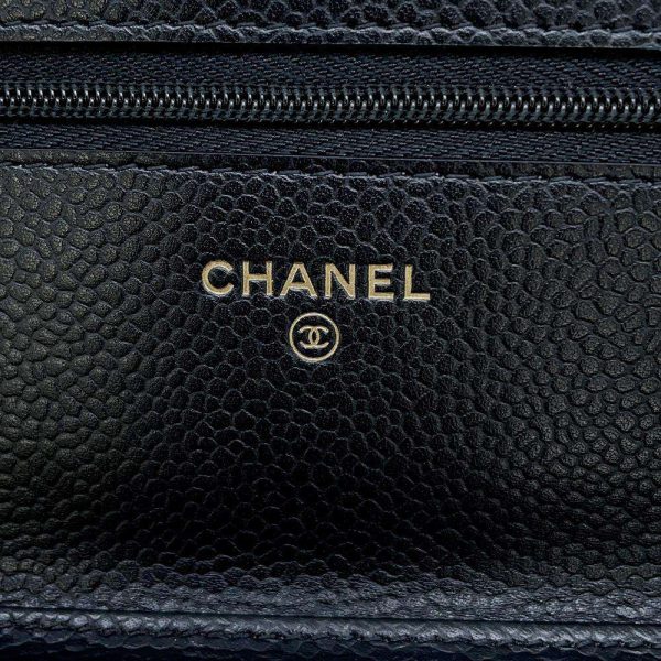 9605374 06 CHANEL Chain Wallet Coco Mark Caviar Skin Wallet Black Chain Wallet