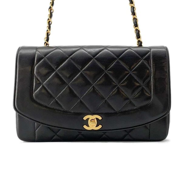 9606463 01 Chanel Chain Bag Matelasse 25 Diana Coco Mark Lambskin Black