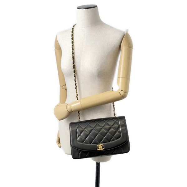 9606463 04 Chanel Chain Bag Matelasse 25 Diana Coco Mark Lambskin Black