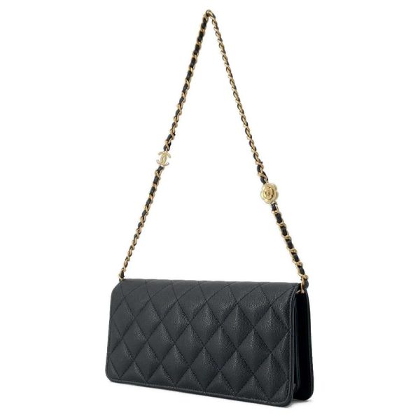 9606524 02 Chanel Chain Shoulder Bag Camellia Coco Caviar Skin Bag Black