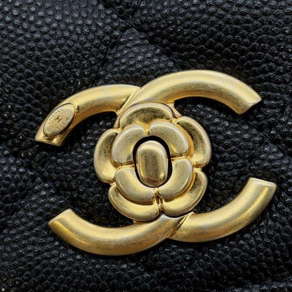 9606524 11 Chanel Chain Shoulder Bag Camellia Coco Caviar Skin Bag Black