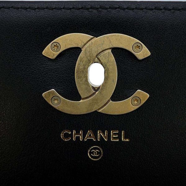 9606524 12 Chanel Chain Shoulder Bag Camellia Coco Caviar Skin Bag Black