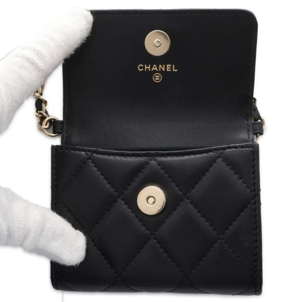 9606630 05 CHANEL Chain Wallet Matelasse Coco Mark Pearl Lambskin Black