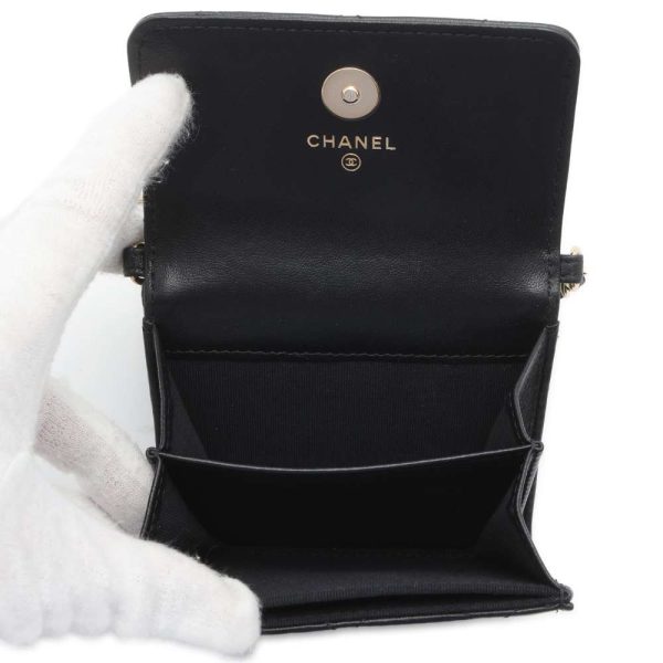 9606630 06 CHANEL Chain Wallet Matelasse Coco Mark Pearl Lambskin Black