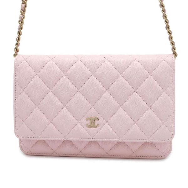 9606821 01 Chanel Chain Wallet Matelasse Coco Mark Caviar Skin Quilting A33814