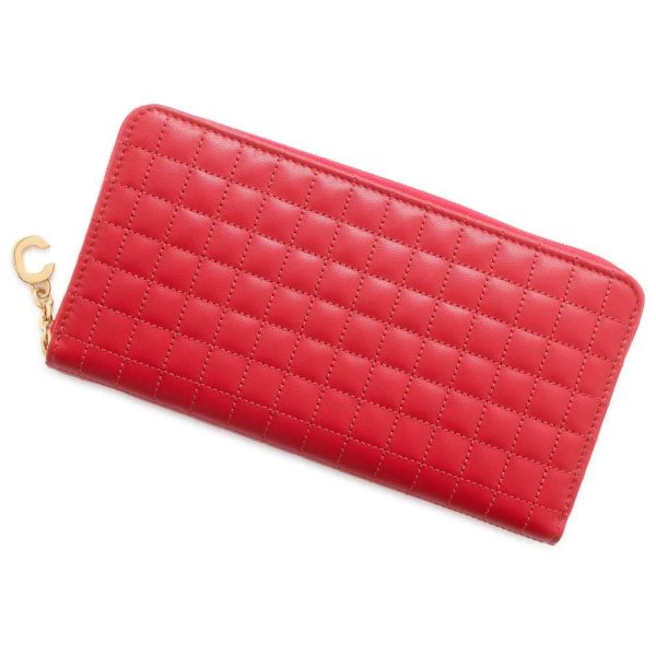 9607019 01 Celine Long Wallet C Charm Red Quilted Long Wallet Red