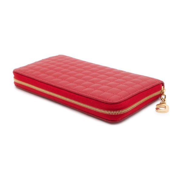 9607019 02 Celine Long Wallet C Charm Red Quilted Long Wallet Red