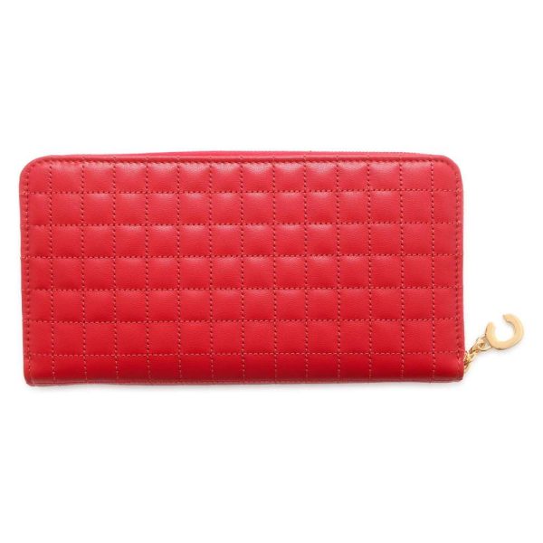 9607019 03 Celine Long Wallet C Charm Red Quilted Long Wallet Red