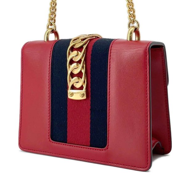 9607330 02 Gucci Sylvie Mini Web Chain Shoulder Bag Red