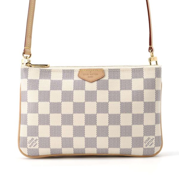 9607552 01 Louis Vuitton Pochette Double Zip Shoulder Bag Damier Azur White