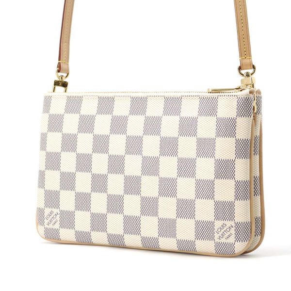 9607552 02 Louis Vuitton Pochette Double Zip Shoulder Bag Damier Azur White