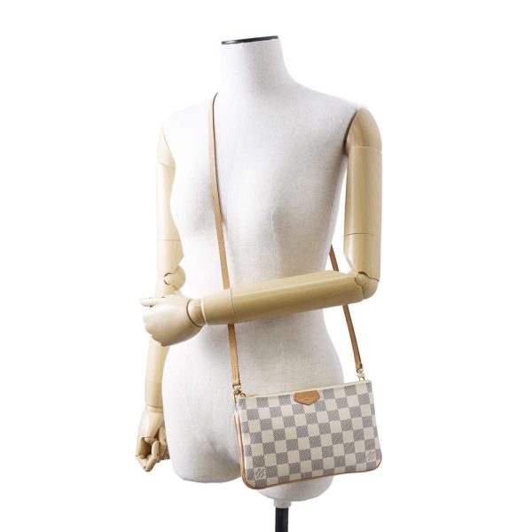 9607552 04 Louis Vuitton Pochette Double Zip Shoulder Bag Damier Azur White