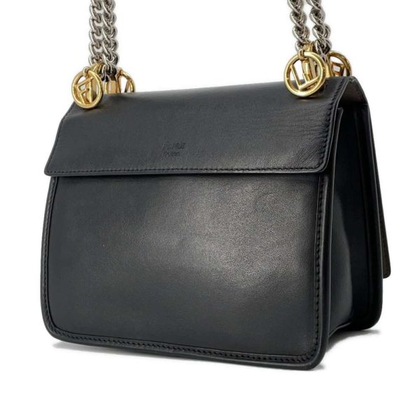 9608276 02 Fendi Mini Canai F Chain Shoulder Bag Black