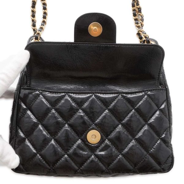 9609853 05 CHANEL Hobo Matelasse Shiny Calf Chain Shoulder Bag Black