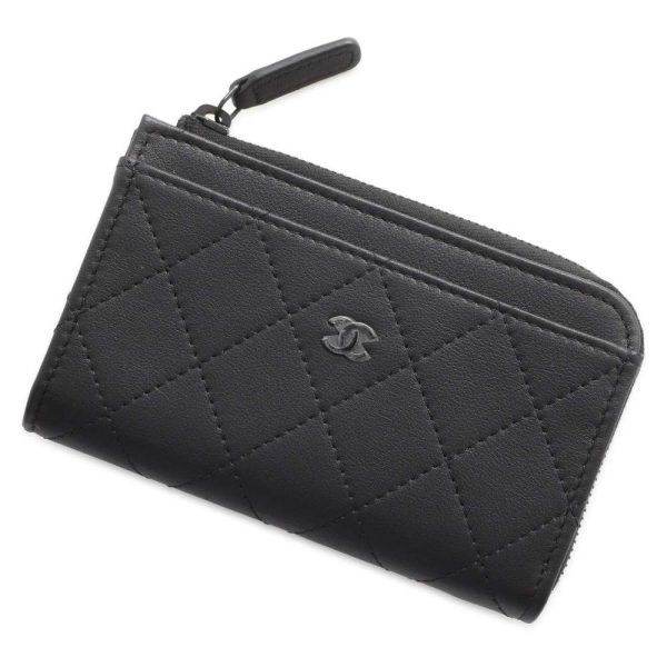 9610347 01 CHANEL Coin Case Case Grained Calf CocoMark Black