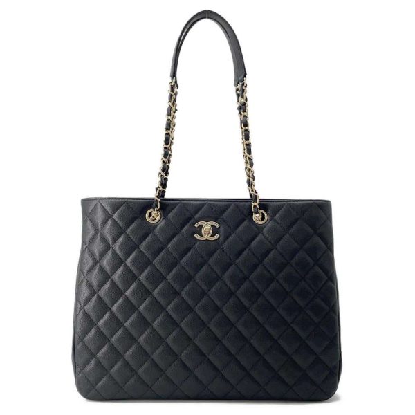 9615779 01 CHANEL Chain Tote Bag Coco Mark Large Caviar Skin Black