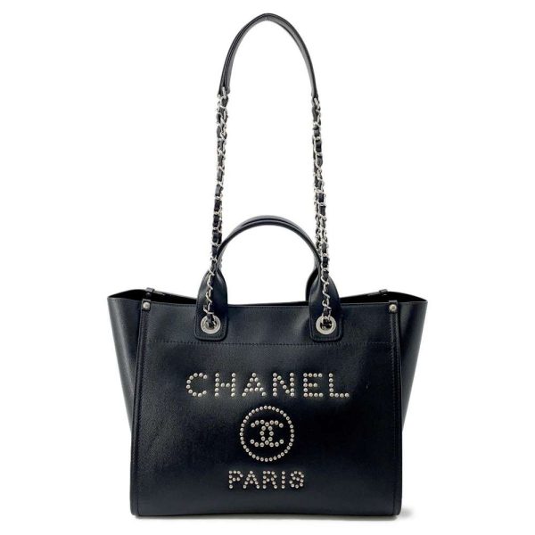 9616950 01 CHANEL Tote Bag Coco Mark Studs Shoulder Bag Black