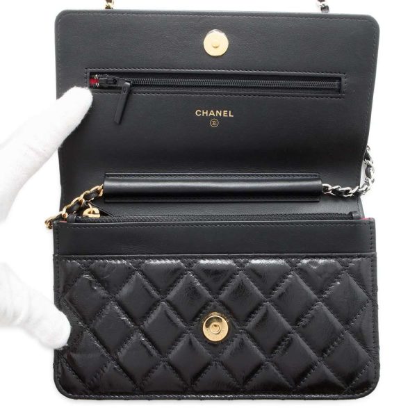 9617384 05 CHANEL Chain Wallet Coco Mark Patent Wallet Black